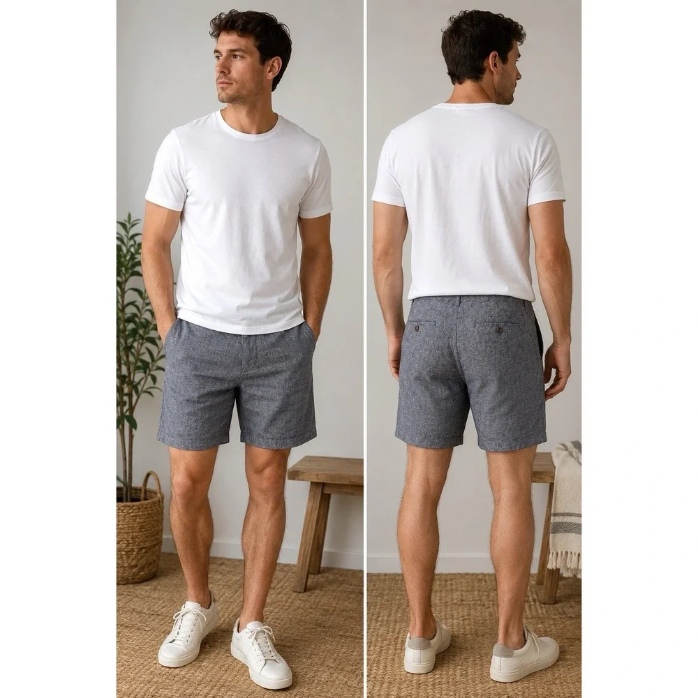 Bonobos Shorts Men's 34 CharcoalGray Linen Cotton Standard Fit Preppy Old Money